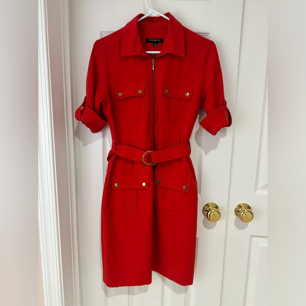 EUC Red Cargo Dress Sharango Size 4 zip front Valentine Outfit